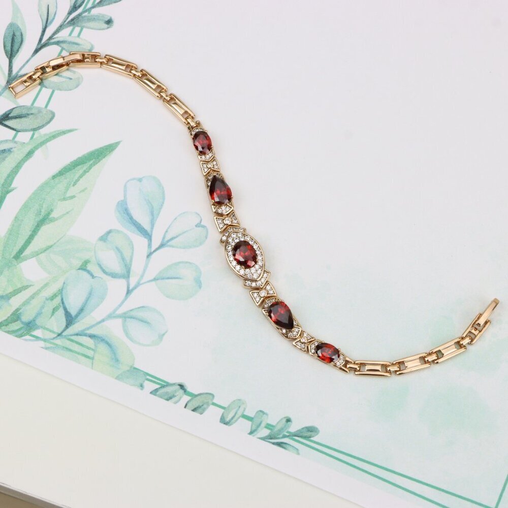 "Rose Gold Red Oval Stone Bracelet with Bow Design, XPBL0802
